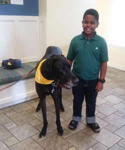 Braxton and Duke the Hand in Paw therapy dog. Source: Family photo