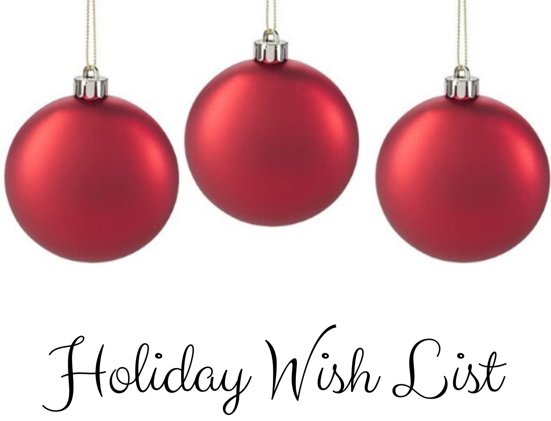 Holiday Wish List with ornaments graphic